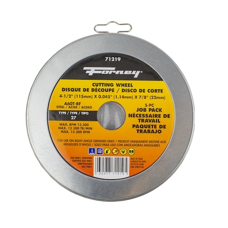 5-Pack of Forney 71793 4-1/2 in Metal Cut-Off Wheel